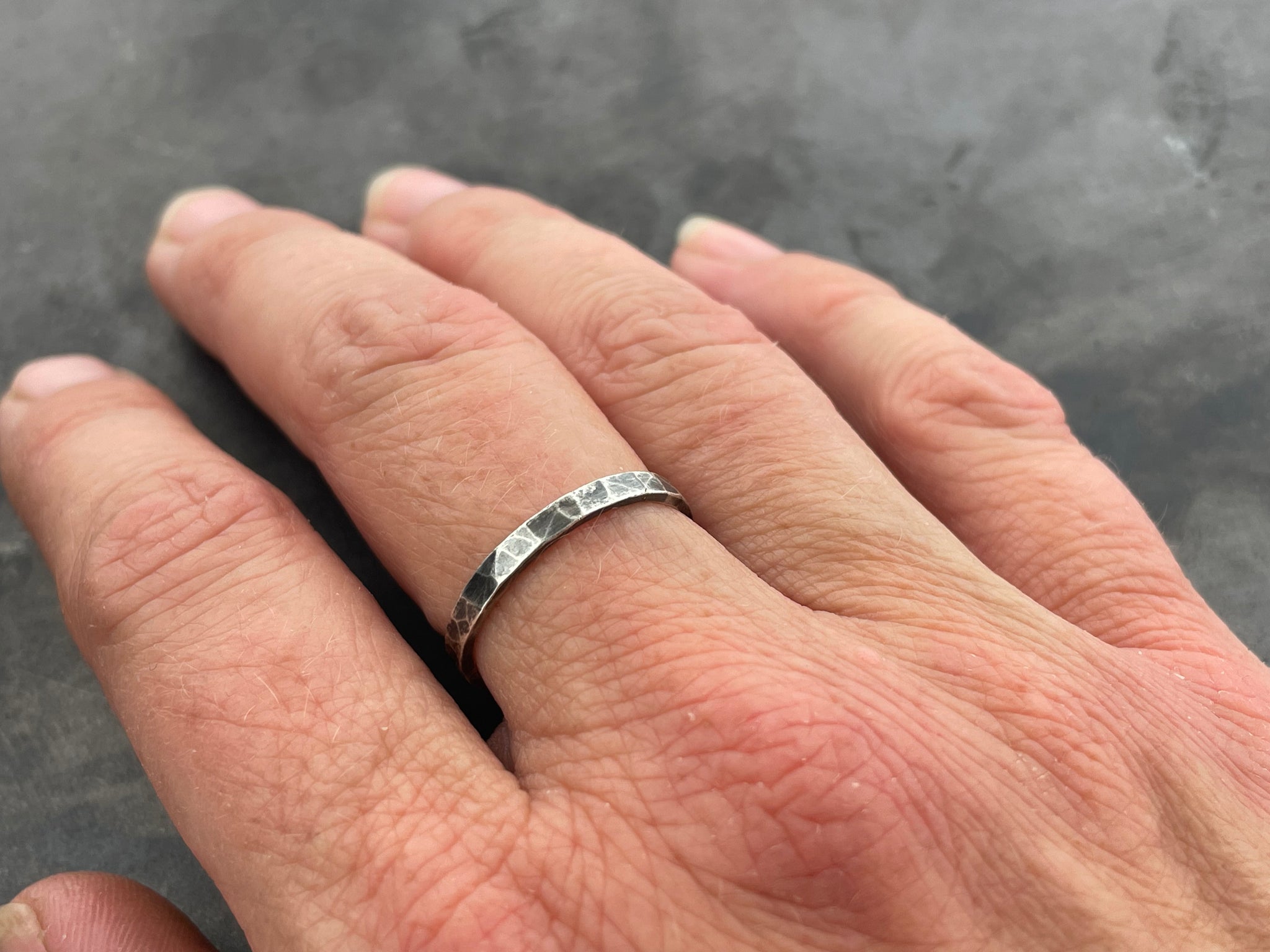 Wide Stacking Band with faceted texture