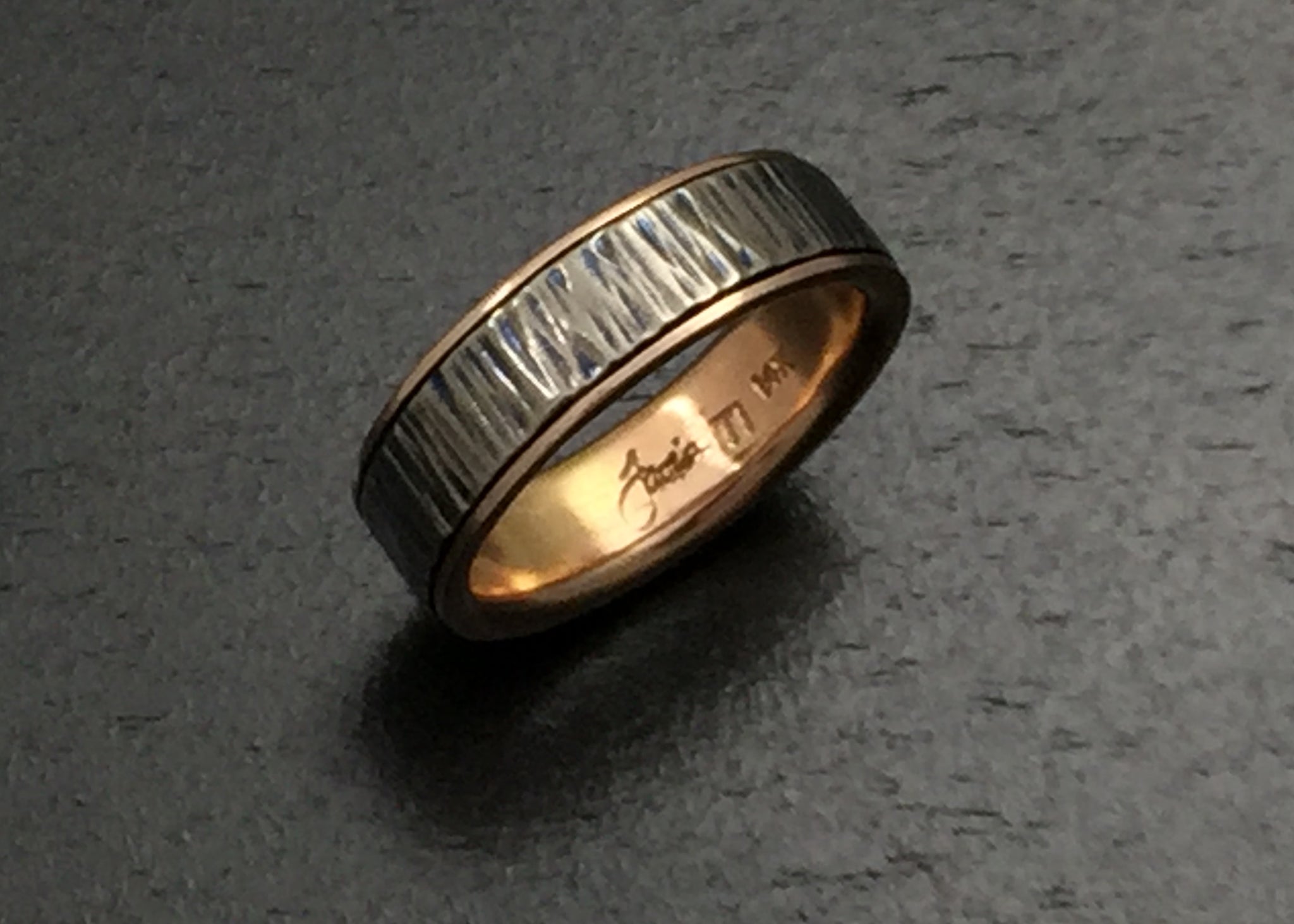 Titanium Woodgrain Band with Rose Gold Liner