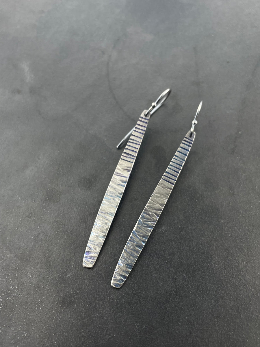Long Slender Hammered Dangles with Stripes
