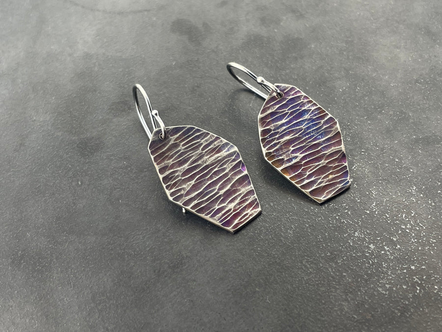 Textured septagon titanium earrings