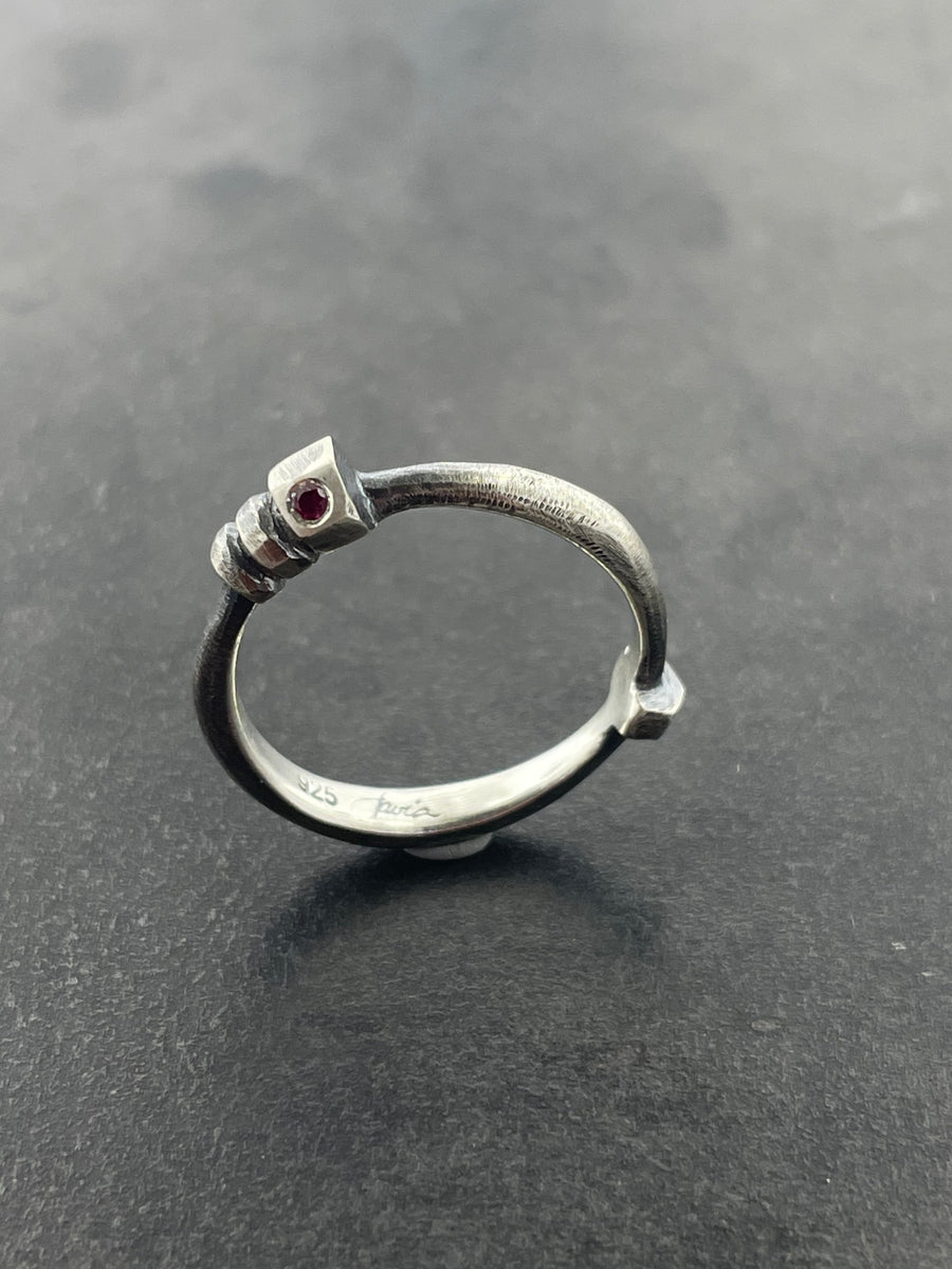 Architectural Stacking Ring IV with ruby