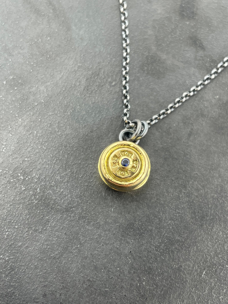 Gold Petal to the Metal Pendant with Blue Sapphire