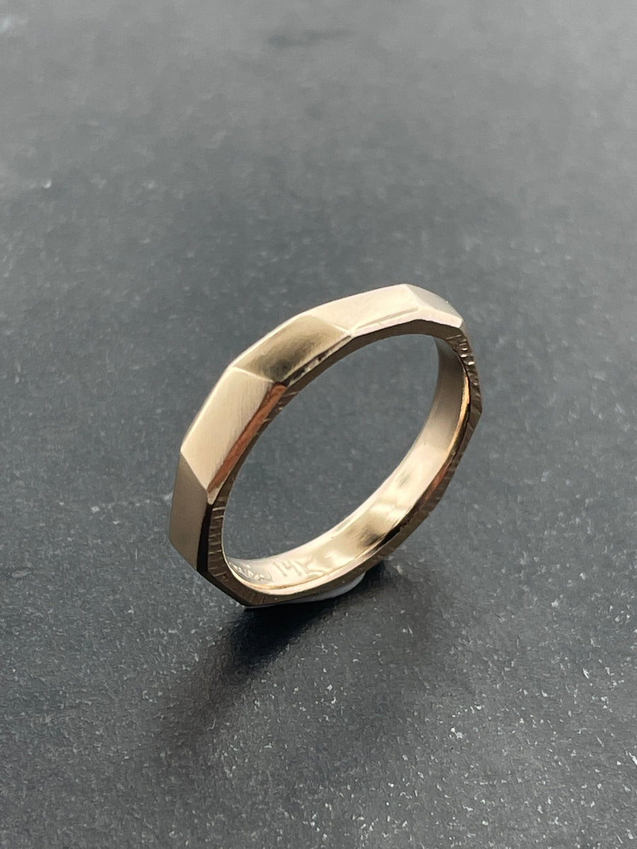 14k Peach Gold Architectural Wide Faceted Band