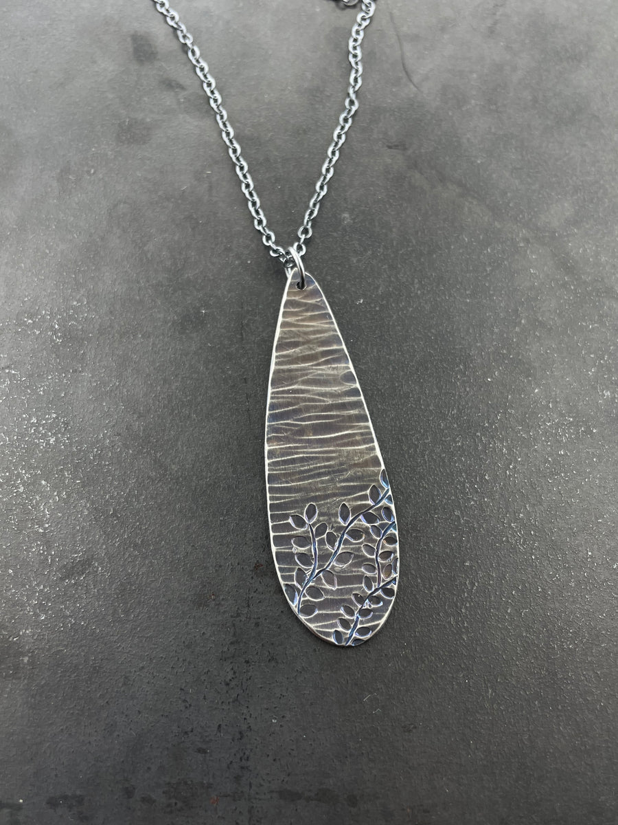 Titanium Raindrop Necklace with Vines
