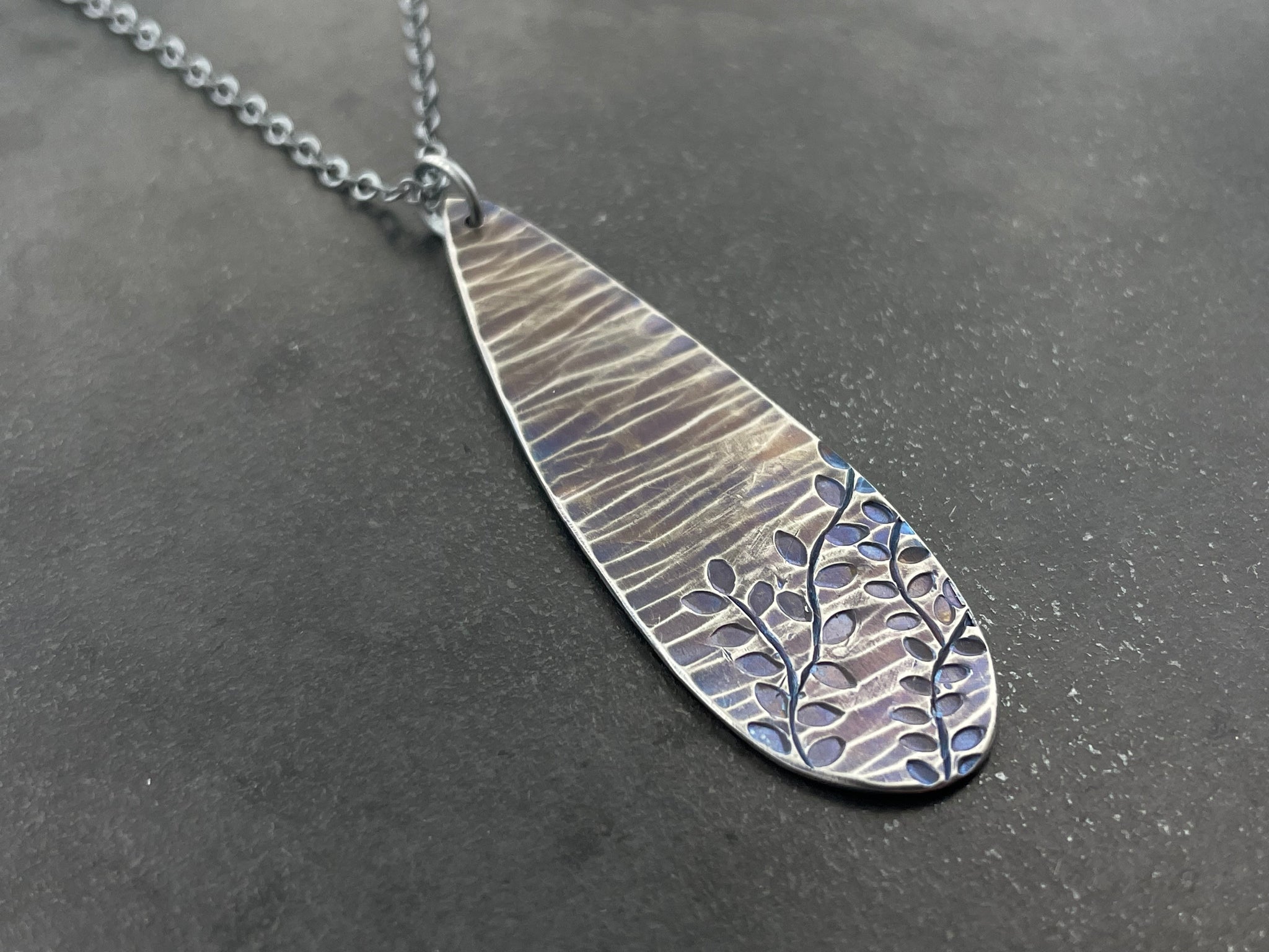Titanium Raindrop Necklace with Vines