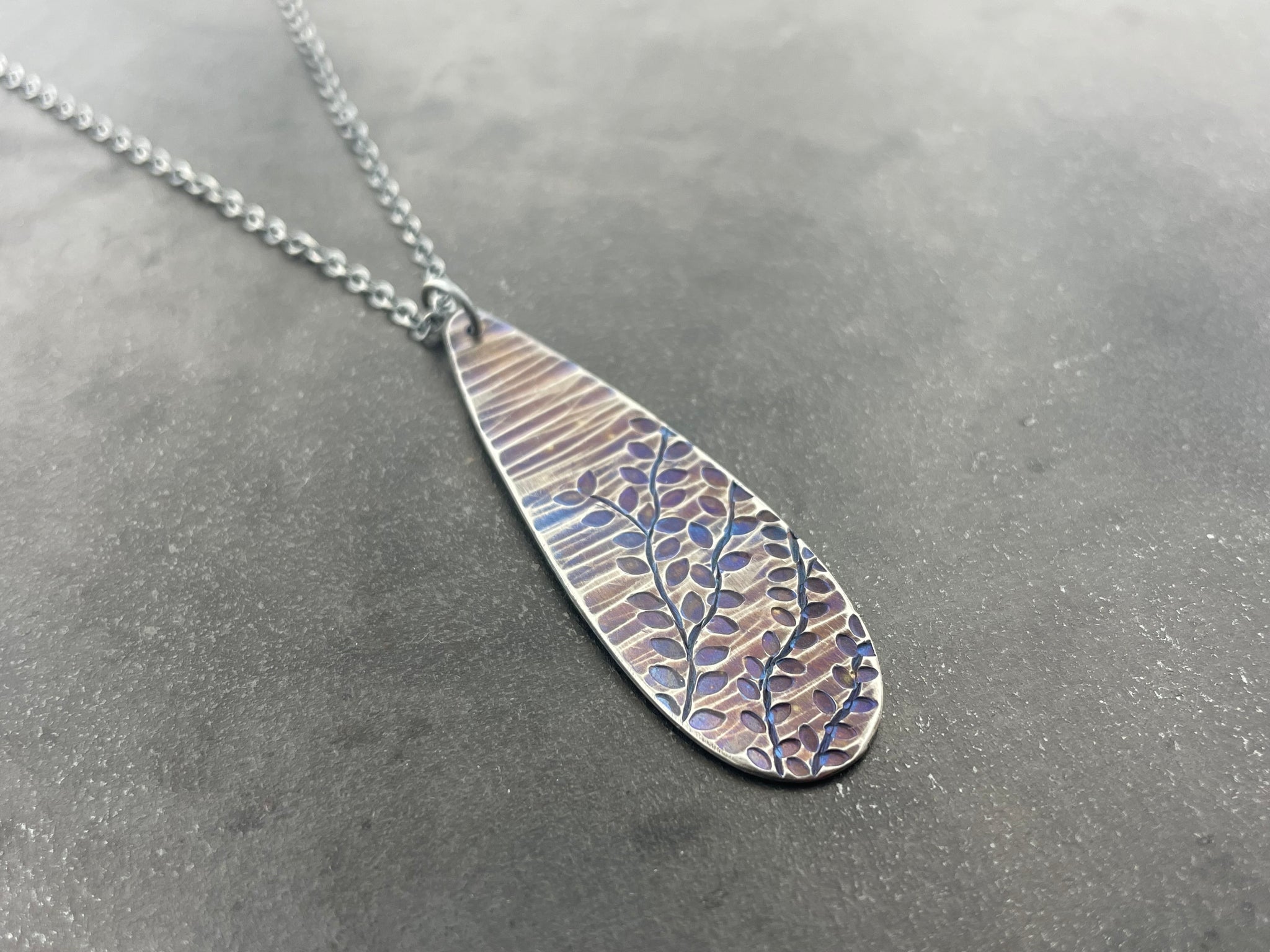 Titanium Raindrop Necklace with Vines