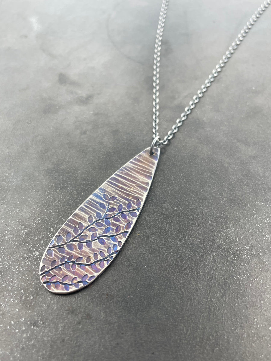 Titanium Raindrop Necklace with Vines
