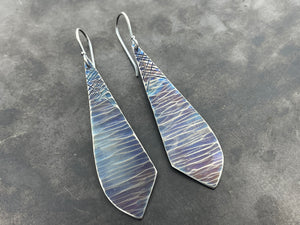 Wavy Hammered Earrings with Crosshatch