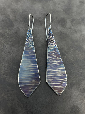 Wavy Hammered Earrings with Crosshatch