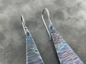 Wavy Hammered Earrings with Crosshatch