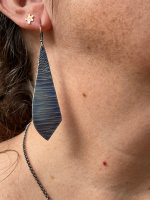 Wavy Hammered Earrings with Crosshatch